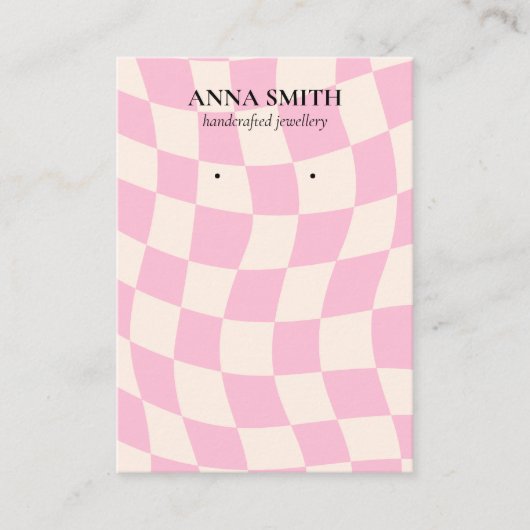 Retro Pink Pattern Groovy Stud Earring Visitekaartje (Voorkant)