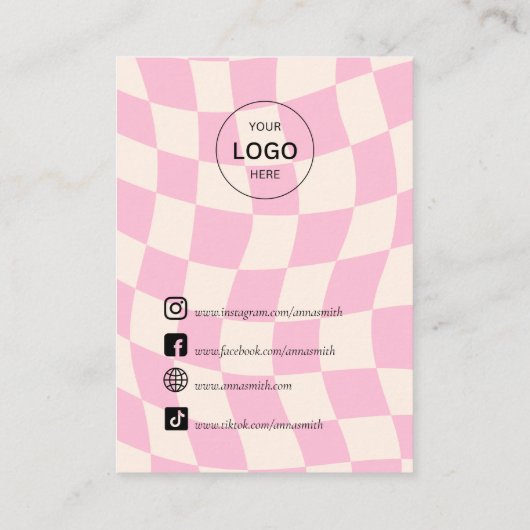 Retro Pink Pattern Groovy Stud Earring Visitekaartje (Achterkant)