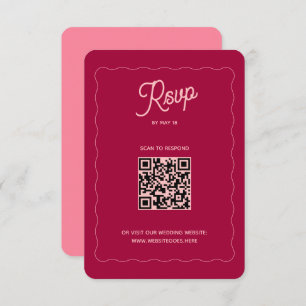 Retro Pink Peach Wave Lijst QR Code Weddenschap on RSVP Kaartje