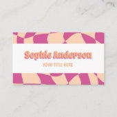 Retro Pink & Peach Wavy Pattern with QR Code  Visitekaartje (Voorkant)