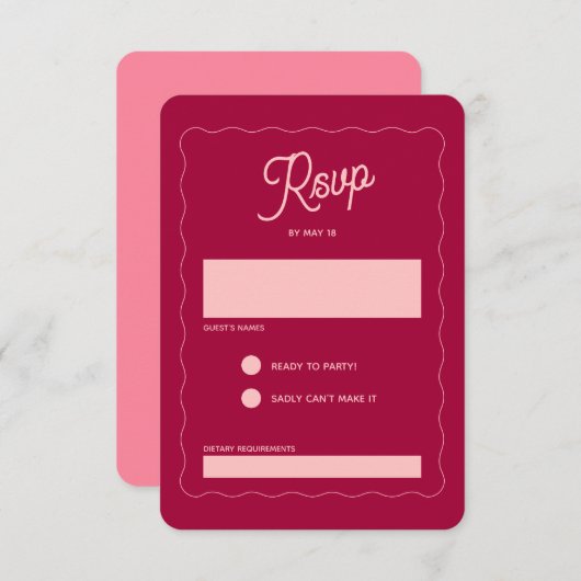 Retro Pink Peachy Fuchsia Wave Lijst Weddenschap RSVP Kaartje (Voorkant / Achterkant)