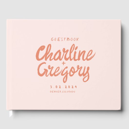 Retro Pink PeachyHandwriting Wedding Gastenboek (Voorkant)