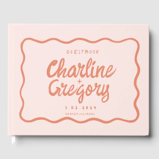 Retro Pink PeachyHandwriting Wedding Gastenboek (Voorkant)