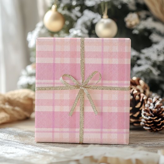 Retro Pink Plaid Whimsical Holiday Cadeaupapier