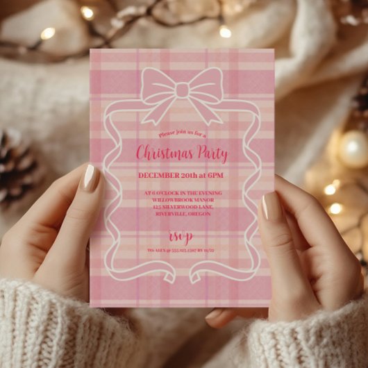 Retro Pink Plaid Whimsical Holiday Kaart