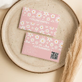 Retro Pink QR Code Groovy Floral Boho Girly Unique Visitekaartje