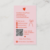 Retro Pink Red Doodles Massage Therapist QR Code Visitekaartje (Achterkant)