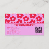Retro Pink Red QR Code Groovy Floral Boho Girly Visitekaartje (Achterkant)