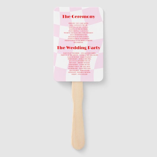 Retro Pink Red Wedding Program Handje Fan Handwaaier (Achterkant)