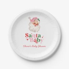 Retro Pink Santa Baby christmas baby shower Papieren Bordje