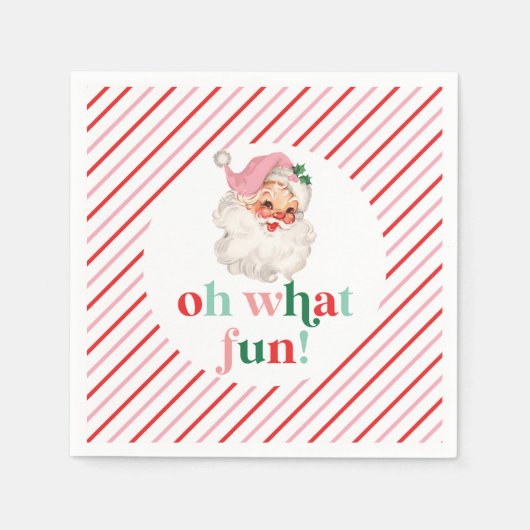 Retro Pink Santa Oh Wat leuk Servet (Voorkant)