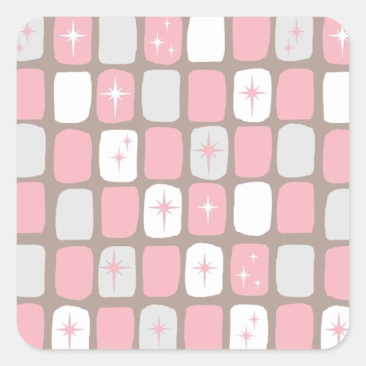 Retro Pink Starbursts Square Stickers (Voorkant)