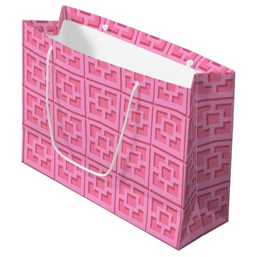 Retro Pink Trellis Gift Bag Groot Cadeauzakje (Voorkant Gekanteld)