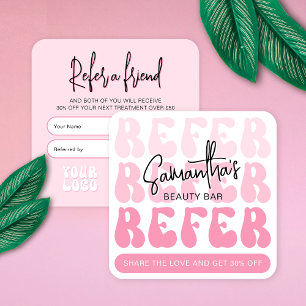 Retro Pink Verwijs een Vriend Modern Logo Lash Sal Aanbevelingskaartje