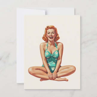 Retro PinUp 1950s Meisje in Bloemen Badpak Briefkaart