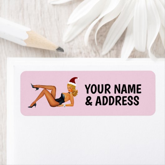 RETRO PINUP GIRL CHRISTMAS RETURN ADDRESS LABELS (Insitu)