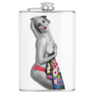 Retro Pinup Girl Hip Flask Miss Cherrie White Heupfles