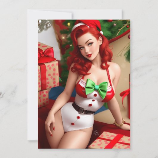 Retro Pinup Kerstkaart (Voorkant)