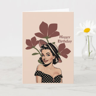  Retro pinup meisje & bloemen, Foto Verjaardag Kaart