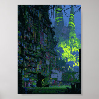 Retro Pixel Art Cyberpunk Steeg Poster