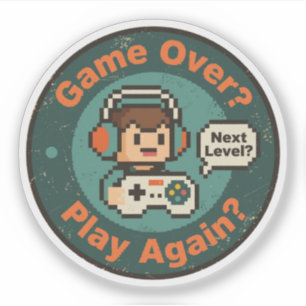 Retro Pixel Art Game Over Speel Opnieuw Gamer Desi Sticker