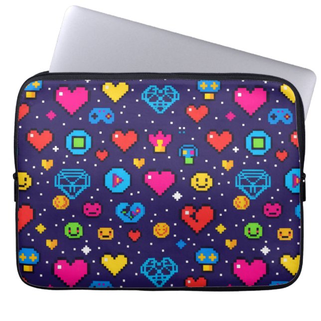 Retro Pixel Art Gaming Padded Laptop Sleeve (Voorkant)