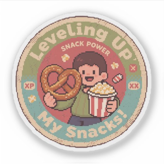 Retro Pixel Art nivelleren Mijn Snacks Power Desig Sticker (Voorkant)