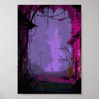 Retro Pixel Art Overwoekerde Dystopische Poster
