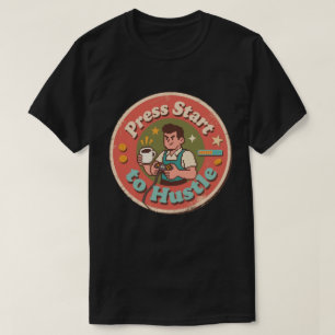 Retro Pixel Art Press Start to Hustle Koffie T-shirt