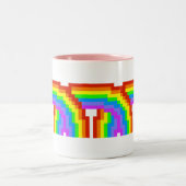 Retro Pixel Art Rainbow-Mok Tweekleurige Koffiemok (Center)