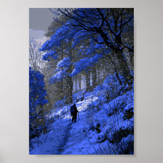 Retro Pixel Art Wandelaar op een Besneeuwde Berg Poster