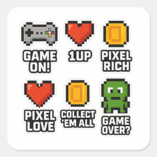Retro Pixel Gamer T-Shirt | Leuke 8-Bit Gaming Ico Vierkante Sticker