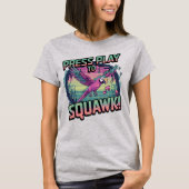 Retro Pixel Parrot – Druk op Play to Squawk! speel T-shirt (Voorkant)