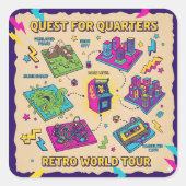 Retro Pixel Pattern – Leuke kleurrijke  Arcade Vierkante Sticker (Voorkant)