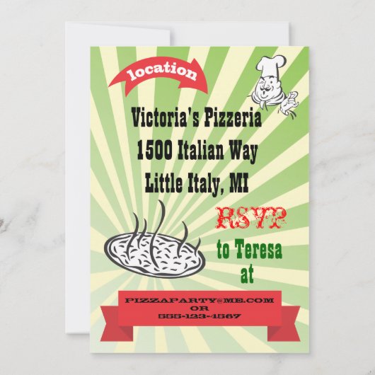 Retro Pizza Party Kaart (Achterkant)