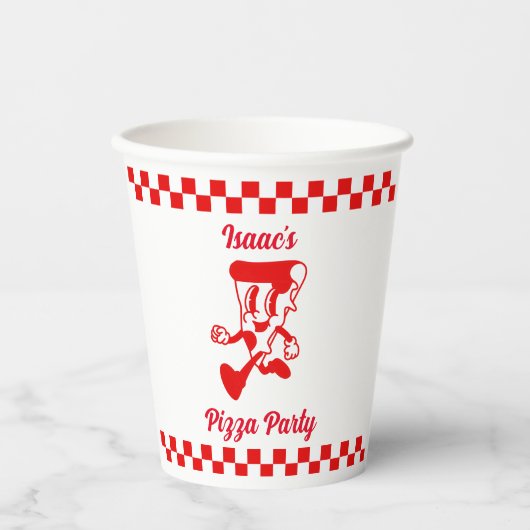 Retro Pizza Party Paper Cup Papieren Bekers (Voorkant)