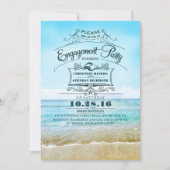 Retro plage bleu ombre fiançailles invitations (Devant)