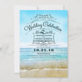 Retro plage invitation mariage bleu mer (Devant)