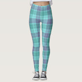 Retro Plaid Aqua Blue Paarse Art Leggings (Voorkant)