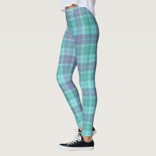 Retro Plaid Aqua Blue Paarse Art Leggings