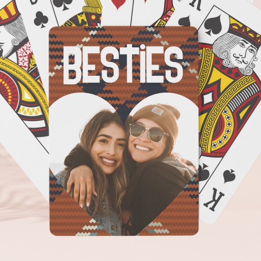 Retro Plaid Besties Foto Hart Pokerkaarten