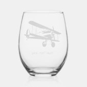 Retro Plane Silhouette Vliegtuig Aangepaste tekst Wijnglas Zonder Voet (Achterkant)