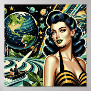 Retro Planeet Pin-Up Poster