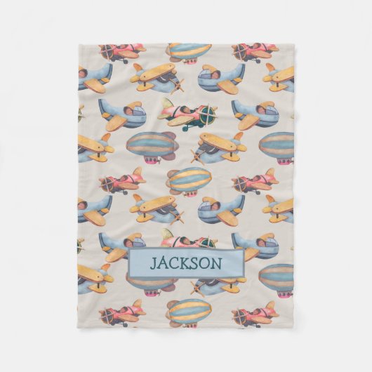  Retro Planes Aviation Pattern Baby Boy Fleece Deken (Voorkant)