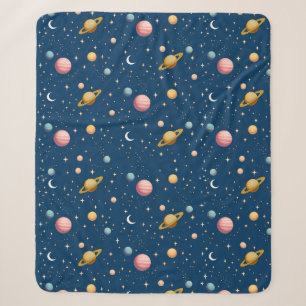 Retro Planeten en Sterren Patroon Sherpa Deken