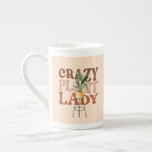 Retro Plant Dame Watercolor Planten Typografie Porselein Kop