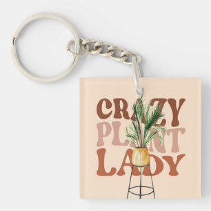 Retro Plant Dame Watercolor Planten Typografie Sleutelhanger