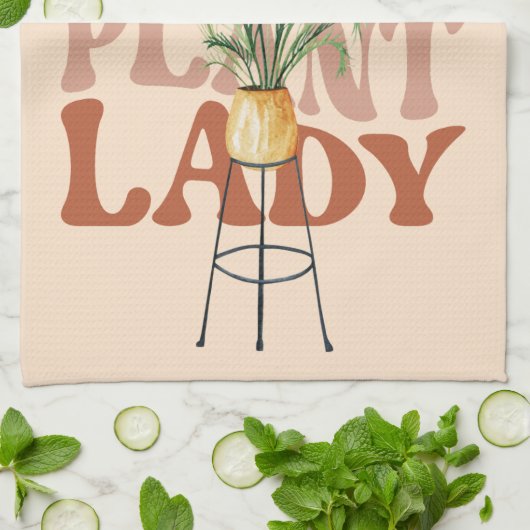 Retro Plant Lady Waterverf Planten Typografie Theedoek (Gevouwen)