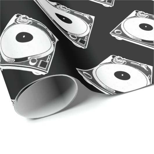 Retro Platenspeler Grafisch in Wit Cadeaupapier (Rol Hoek)