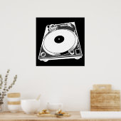 Retro Platenspeler Grafisch in Wit Poster (Keuken)